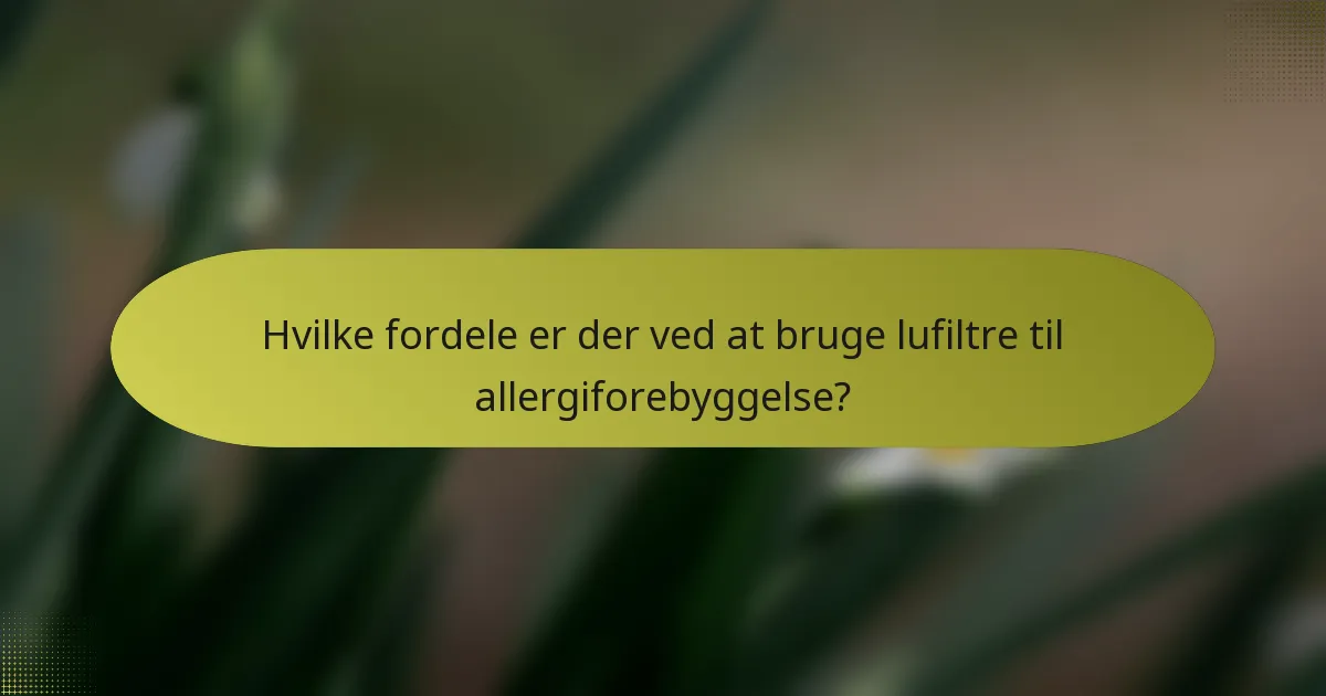 Hvilke fordele er der ved at bruge lufiltre til allergiforebyggelse?